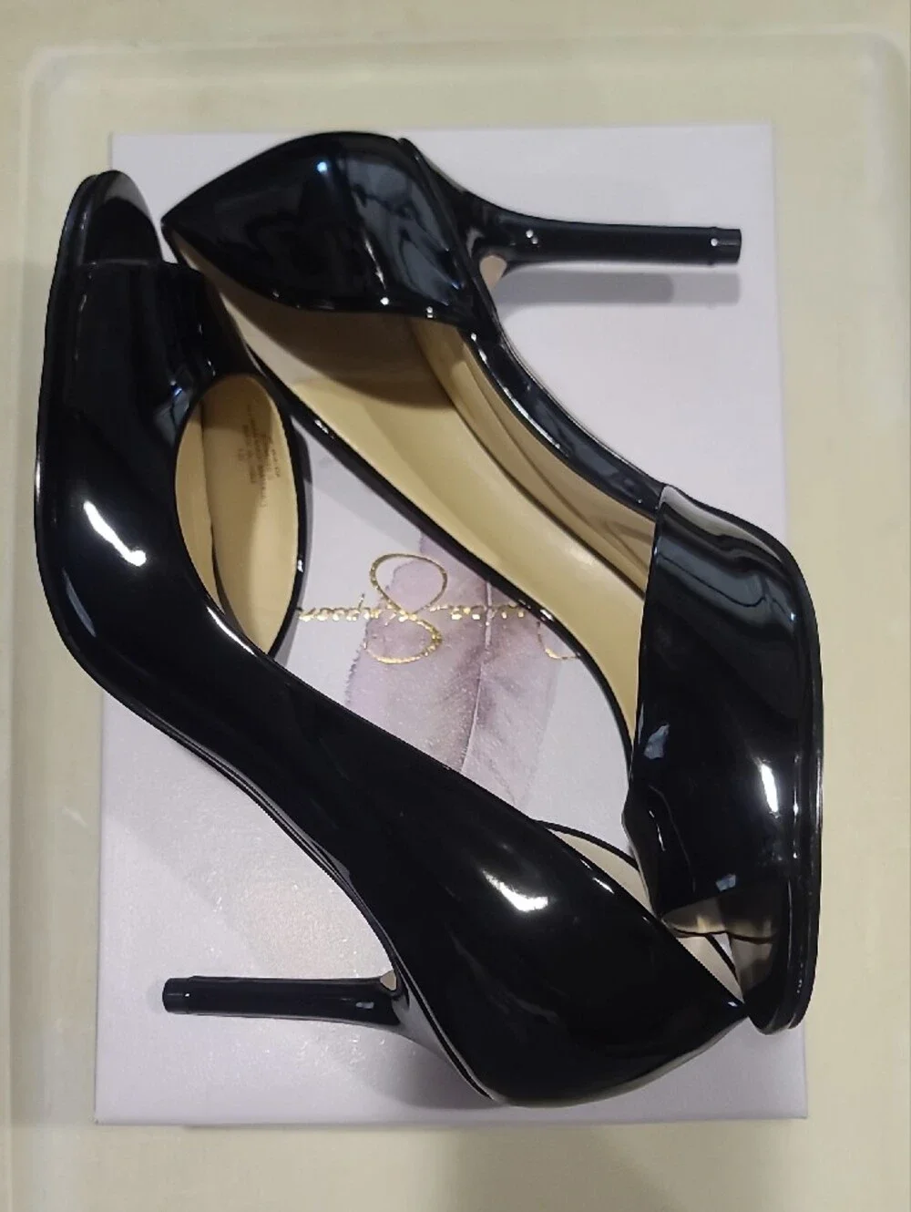 Jessica Simpson Black Patent Open-Toe Heels